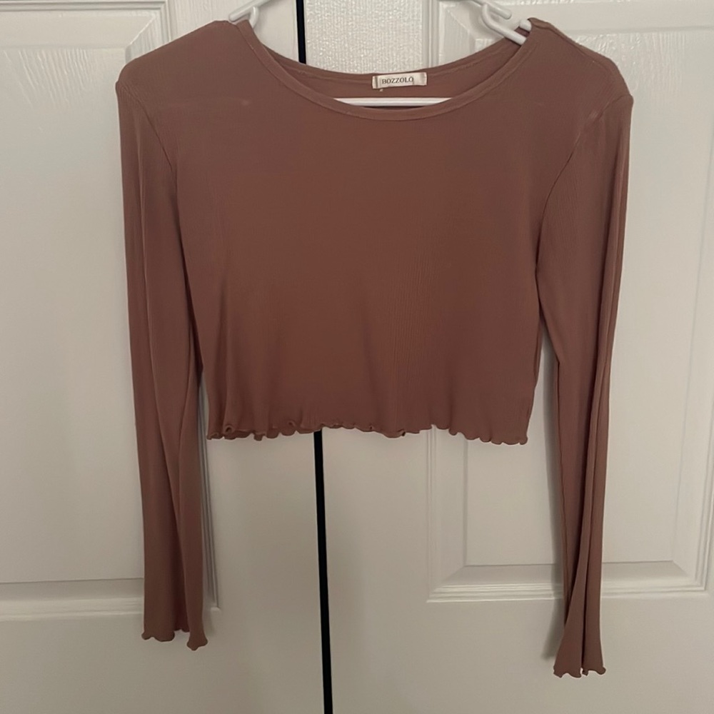 tan long sleeve cropped shirt